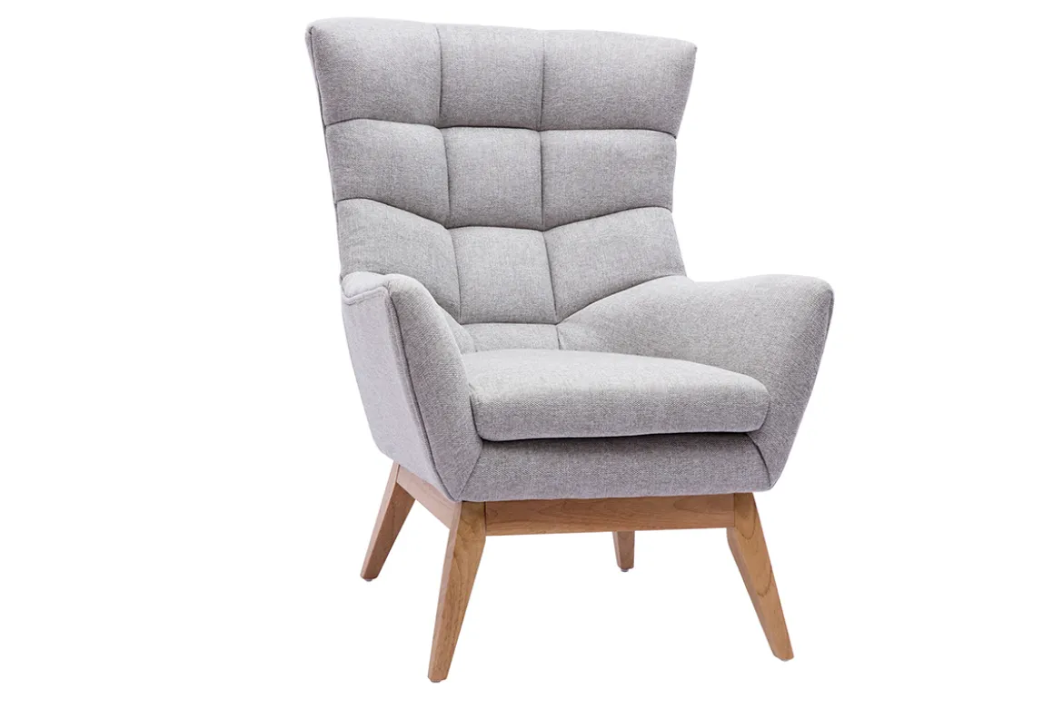 Fauteuil scandinave en tissu effet velours texturé gris clair et bois clair BRODY