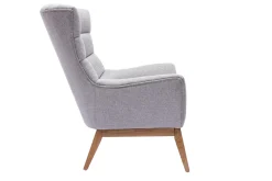 Fauteuil scandinave en tissu effet velours texturé gris clair et bois clair BRODY