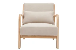 Fauteuil scandinave en tissu effet velours beige et bois clair massif DERRY
