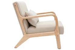 Fauteuil scandinave en tissu effet velours beige et bois clair massif DERRY