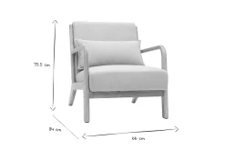 Fauteuil scandinave en tissu effet velours beige et bois clair massif DERRY