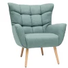 Fauteuil scandinave en tissu vert de gris et bois clair AVERY