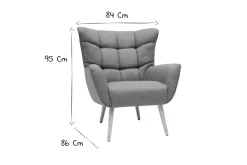 Fauteuil scandinave en tissu vert de gris et bois clair AVERY