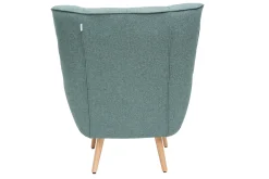 Fauteuil scandinave en tissu vert de gris et bois clair AVERY