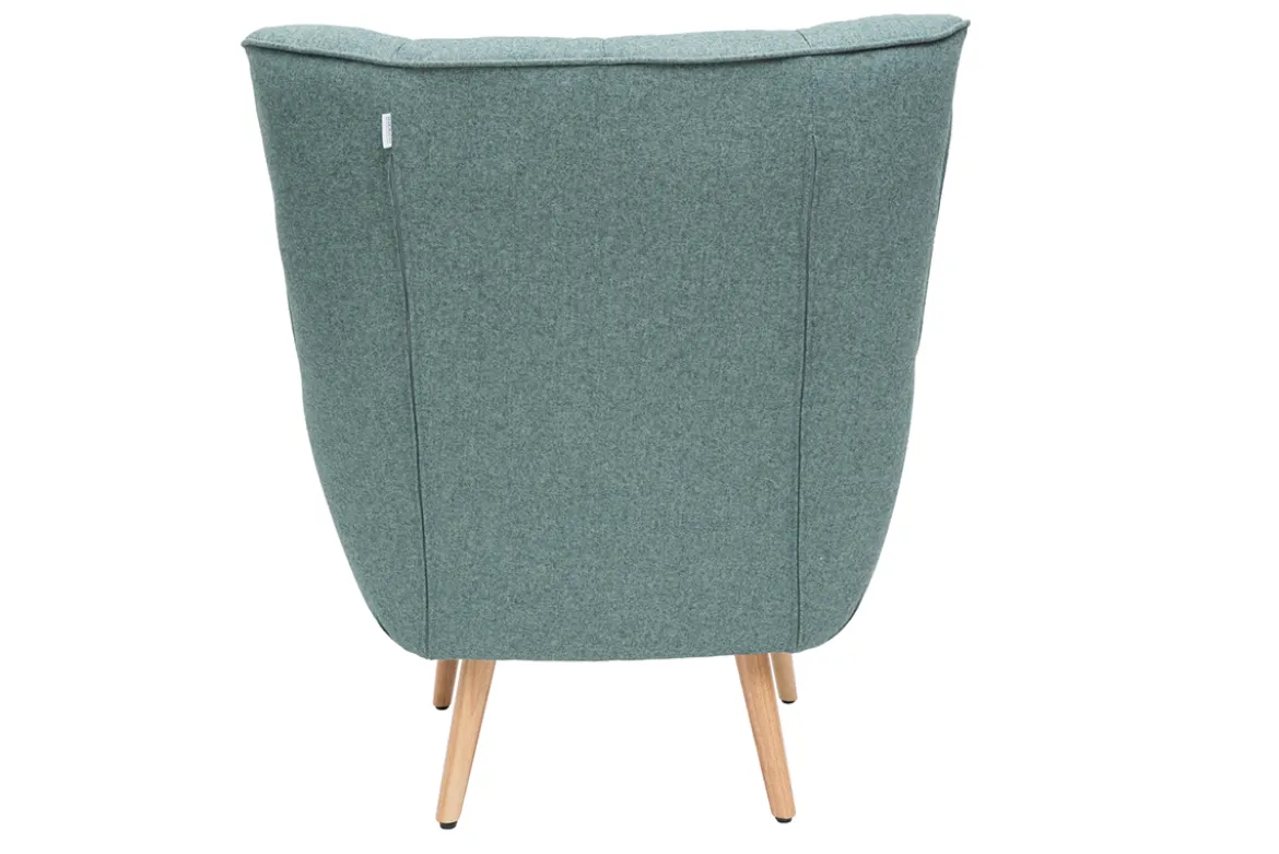 Fauteuil scandinave en tissu vert de gris et bois clair AVERY