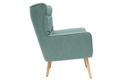 Fauteuil scandinave en tissu vert de gris et bois clair AVERY