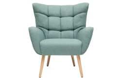 Fauteuil scandinave en tissu vert de gris et bois clair AVERY