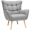 Fauteuil scandinave en tissu gris clair et bois clair AVERY