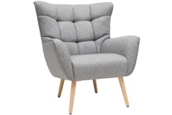 Fauteuil scandinave en tissu gris clair et bois clair AVERY