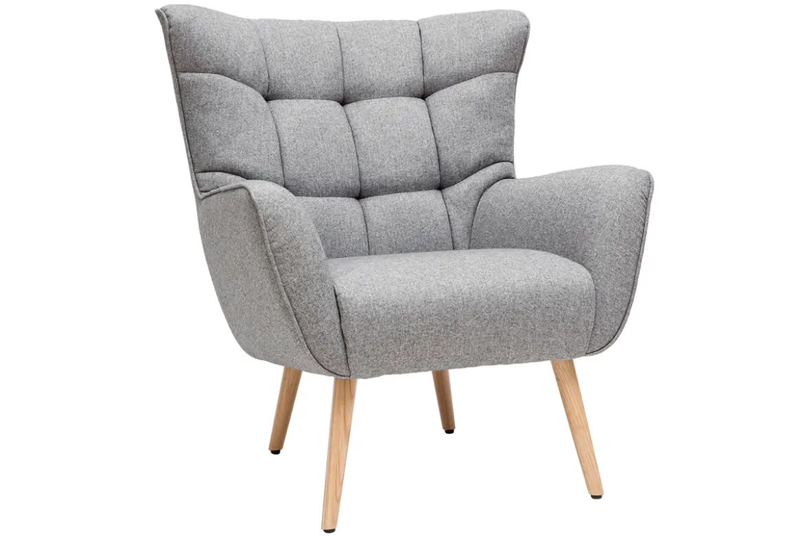 Fauteuil scandinave en tissu gris clair et bois clair AVERY