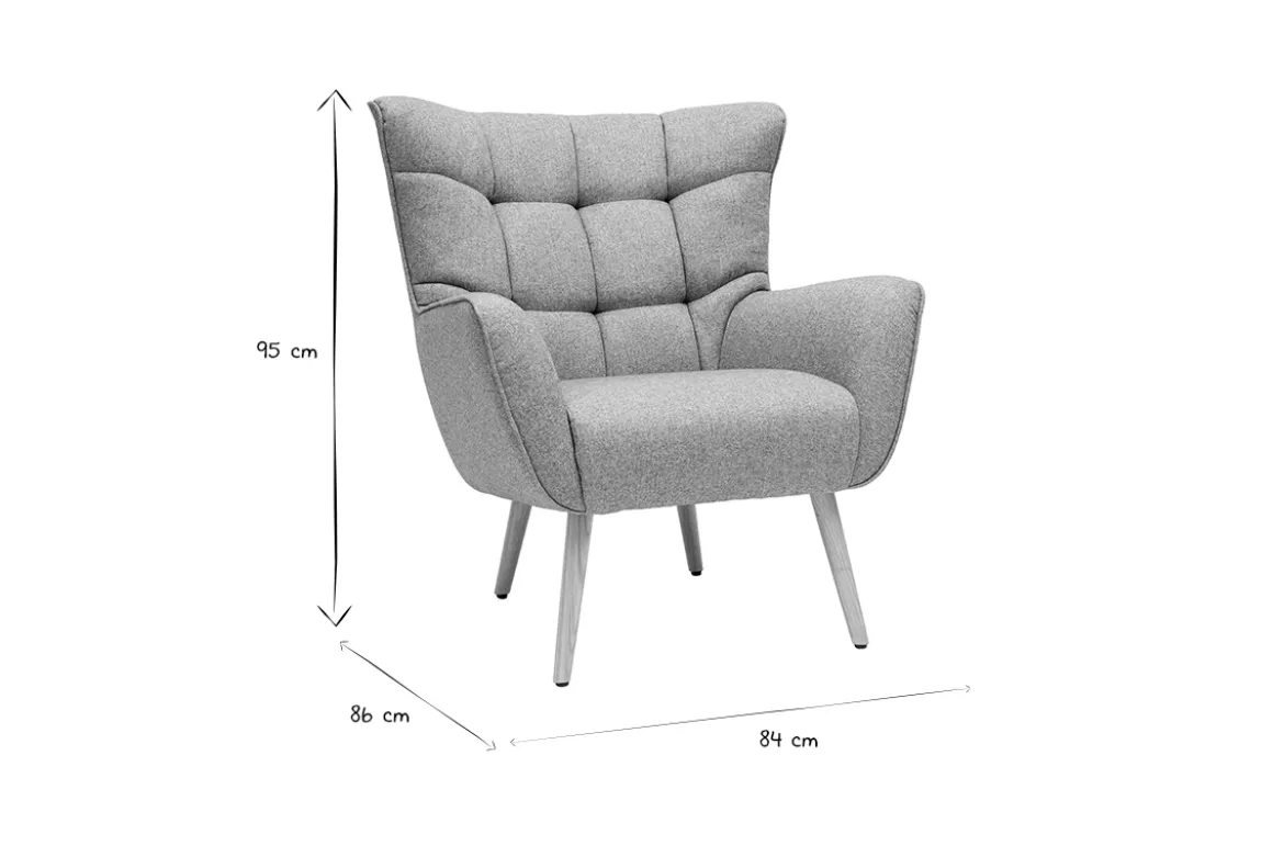 Fauteuil scandinave en tissu gris clair et bois clair AVERY