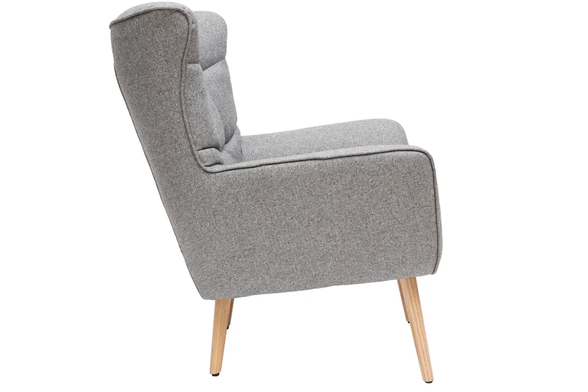 Fauteuil scandinave en tissu gris clair et bois clair AVERY