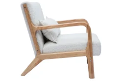 Fauteuil scandinave en tissu effet laine bouclée blanc et bois clair massif DERRY