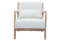 Fauteuil scandinave en tissu effet laine bouclée blanc et bois clair massif DERRY