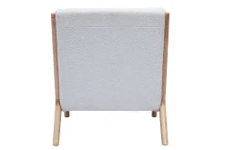 Fauteuil scandinave en tissu effet laine bouclée blanc et bois clair massif DERRY