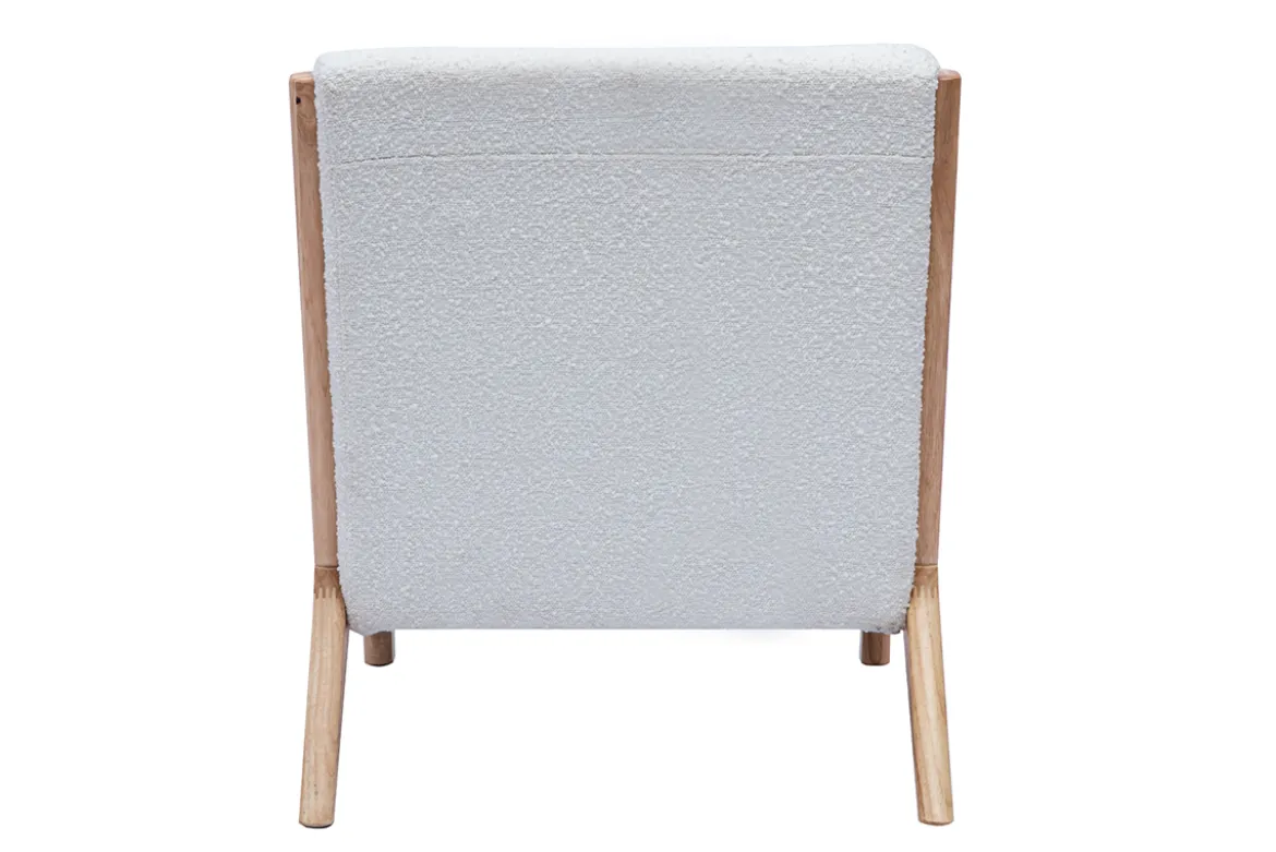 Fauteuil scandinave en tissu effet laine bouclée blanc et bois clair massif DERRY
