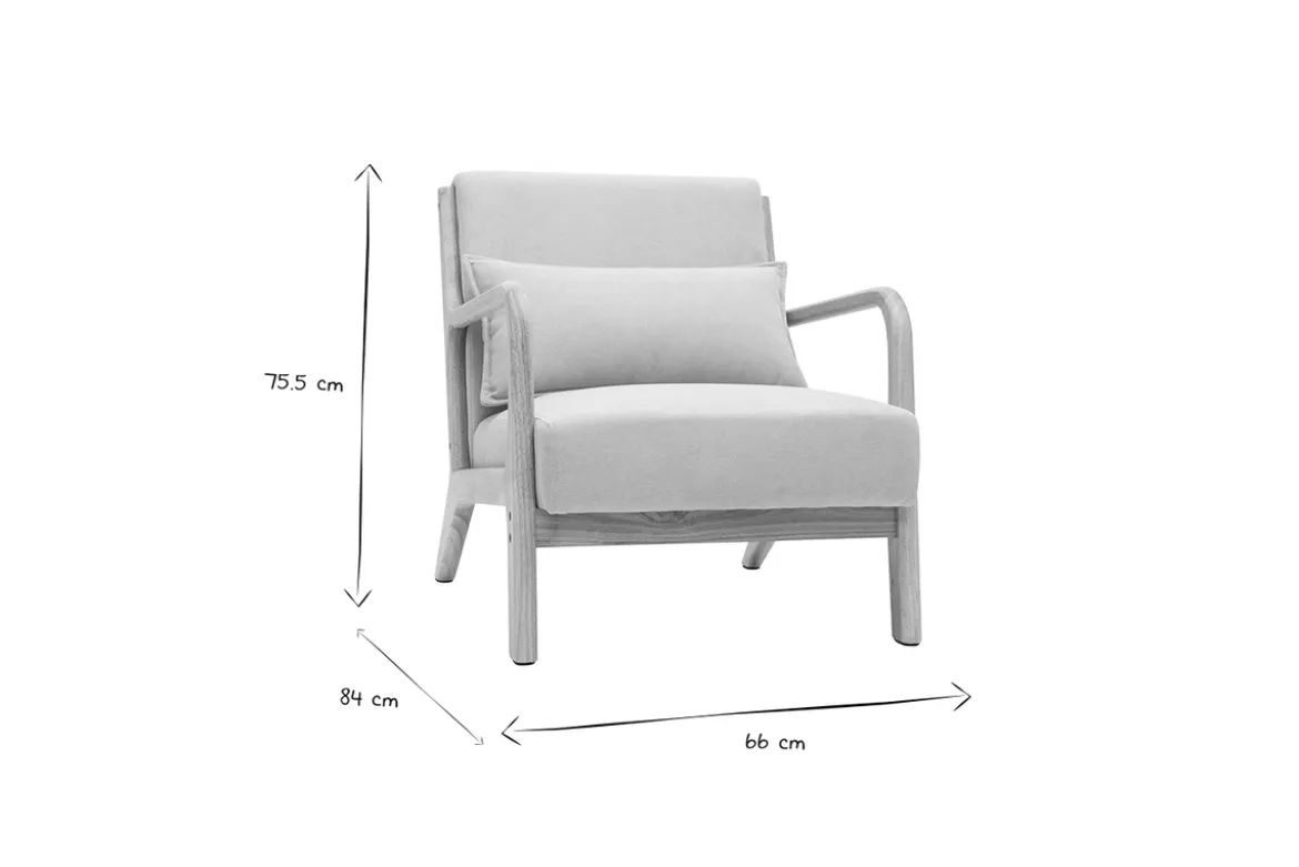 Fauteuil scandinave en tissu effet laine bouclée blanc et bois clair massif DERRY