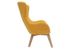 Fauteuil scandinave en tissu effet velours jaune moutarde et bois ESKUA