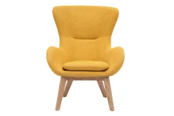 Fauteuil scandinave en tissu effet velours jaune moutarde et bois ESKUA