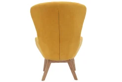 Fauteuil scandinave en tissu effet velours jaune moutarde et bois ESKUA