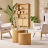 Fauteuil scandinave en tissu effet velours texturé naturel et bois clair BRODY
