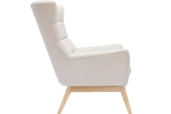 Fauteuil scandinave en tissu effet velours texturé naturel et bois clair BRODY