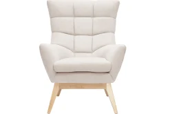 Fauteuil scandinave en tissu effet velours texturé naturel et bois clair BRODY
