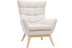 Fauteuil scandinave en tissu effet velours texturé naturel et bois clair BRODY