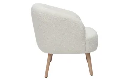 Fauteuil scandinave en tissu effet laine bouclée blanc cassé et bois clair MAGGIE