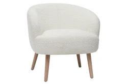 Fauteuil scandinave en tissu effet laine bouclée blanc cassé et bois clair MAGGIE