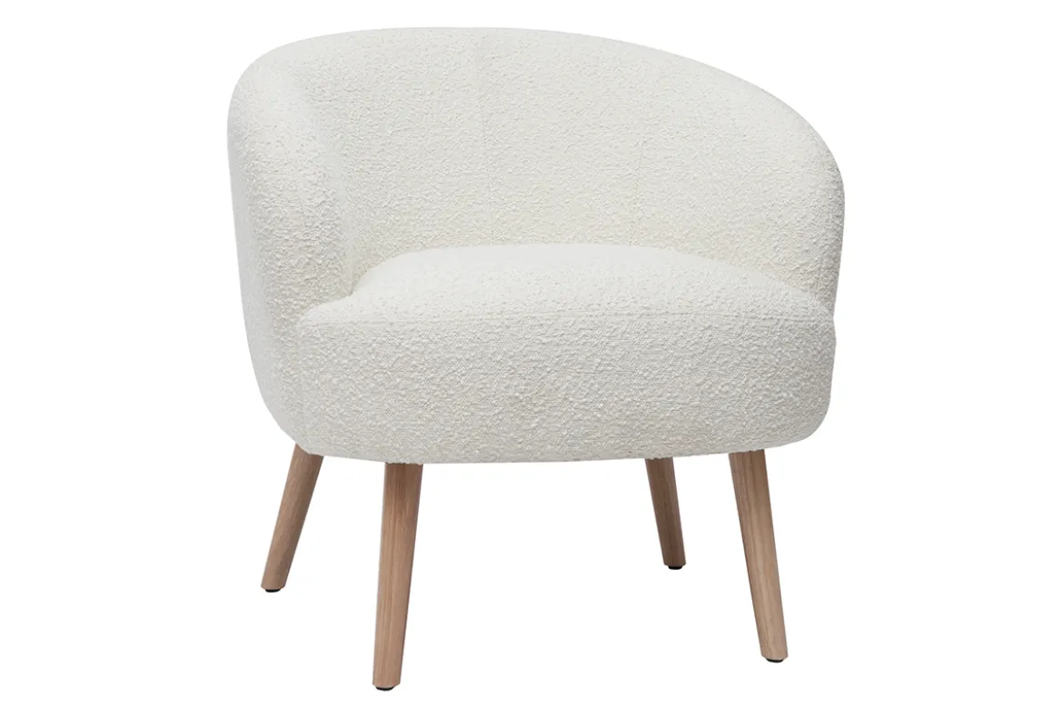 Fauteuil scandinave en tissu effet laine bouclée blanc cassé et bois clair MAGGIE
