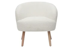 Fauteuil scandinave en tissu effet laine bouclée blanc cassé et bois clair MAGGIE