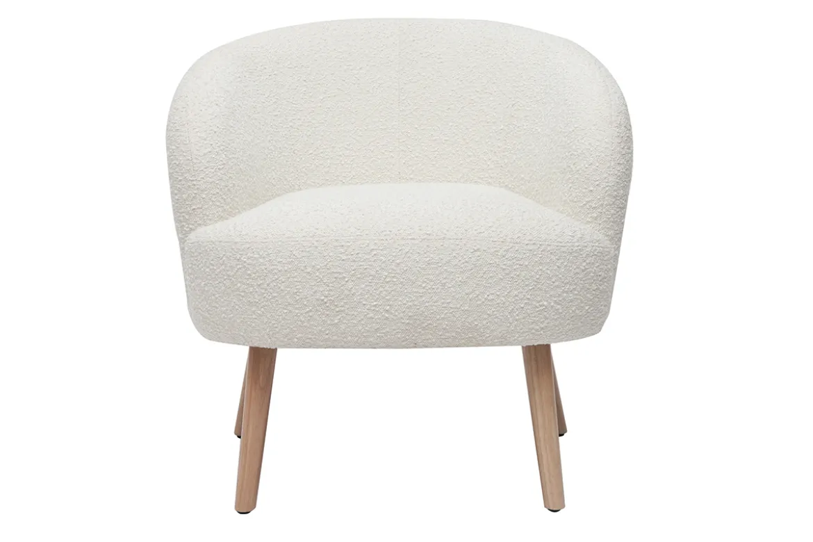 Fauteuil scandinave en tissu effet laine bouclée blanc cassé et bois clair MAGGIE