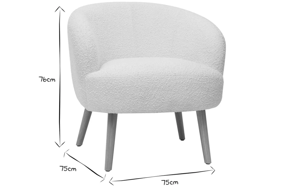 Fauteuil scandinave en tissu effet laine bouclée blanc cassé et bois clair MAGGIE