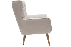 Fauteuil scandinave en tissu effet velours texturé beige et bois clair AVERY