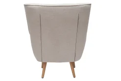 Fauteuil scandinave en tissu effet velours texturé beige et bois clair AVERY