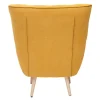 Fauteuil scandinave en tissu effet velours jaune moutarde et bois clair AVERY