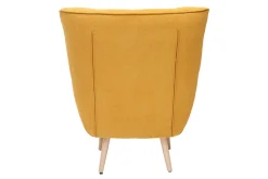 Fauteuil scandinave en tissu effet velours jaune moutarde et bois clair AVERY