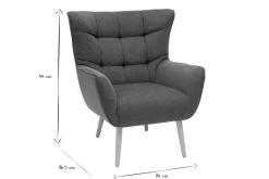 Fauteuil scandinave en tissu effet velours texturé gris foncé et bois clair AVERY