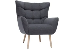 Fauteuil scandinave en tissu effet velours texturé gris foncé et bois clair AVERY