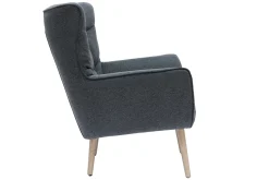 Fauteuil scandinave en tissu effet velours texturé gris foncé et bois clair AVERY