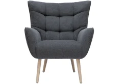 Fauteuil scandinave en tissu effet velours texturé gris foncé et bois clair AVERY