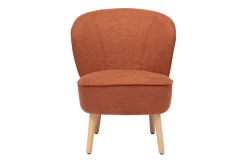 Fauteuil scandinave en tissu effet velours texturé terre brûlée et bois clair AMANITA