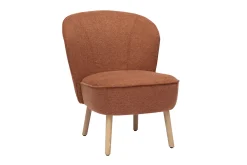 Fauteuil scandinave en tissu effet velours texturé terre brûlée et bois clair AMANITA