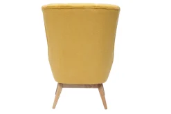 Fauteuil scandinave en tissu effet velours texturé jaune moutarde et bois clair BRODY