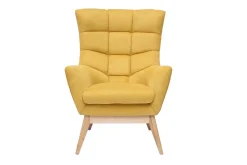 Fauteuil scandinave en tissu effet velours texturé jaune moutarde et bois clair BRODY
