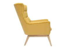 Fauteuil scandinave en tissu effet velours texturé jaune moutarde et bois clair BRODY