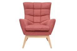 Fauteuil scandinave en tissu effet velours texturé terracotta et bois clair BRODY