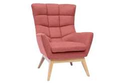 Fauteuil scandinave en tissu effet velours texturé terracotta et bois clair BRODY