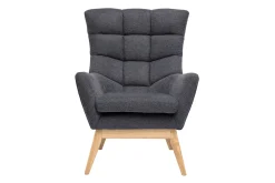 Fauteuil scandinave en tissu effet velours texturé gris foncé et bois clair BRODY